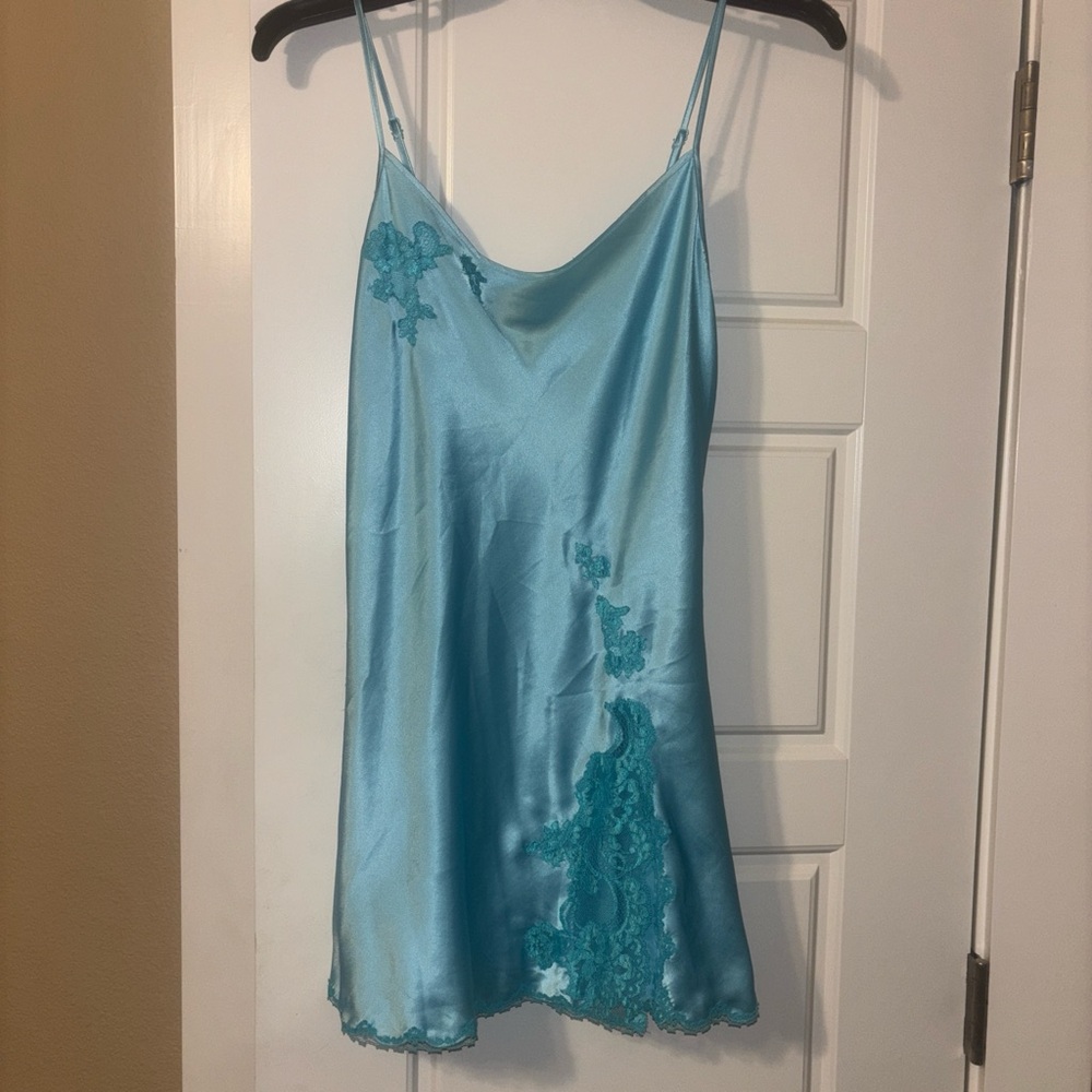 SOLD‼️‼️‼️ Victoria Secret Blue Satin Sleep Dress with Lace Detail